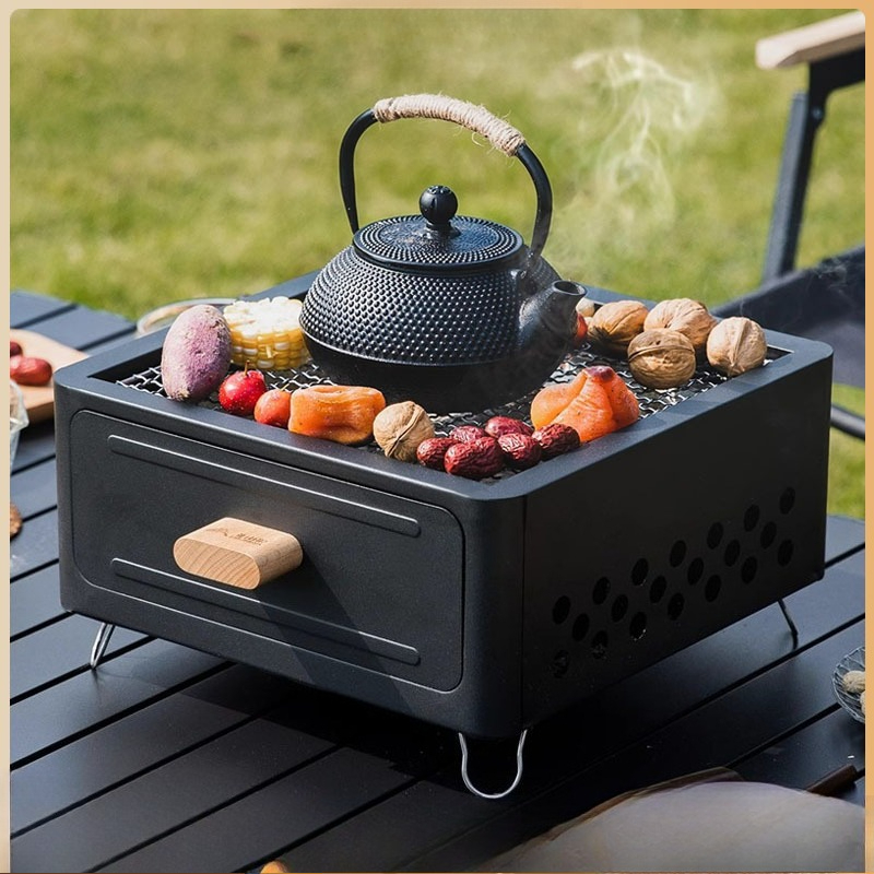 Outdoor Camping Set - Portable Charcoal BBQ Grill Square Enclosure