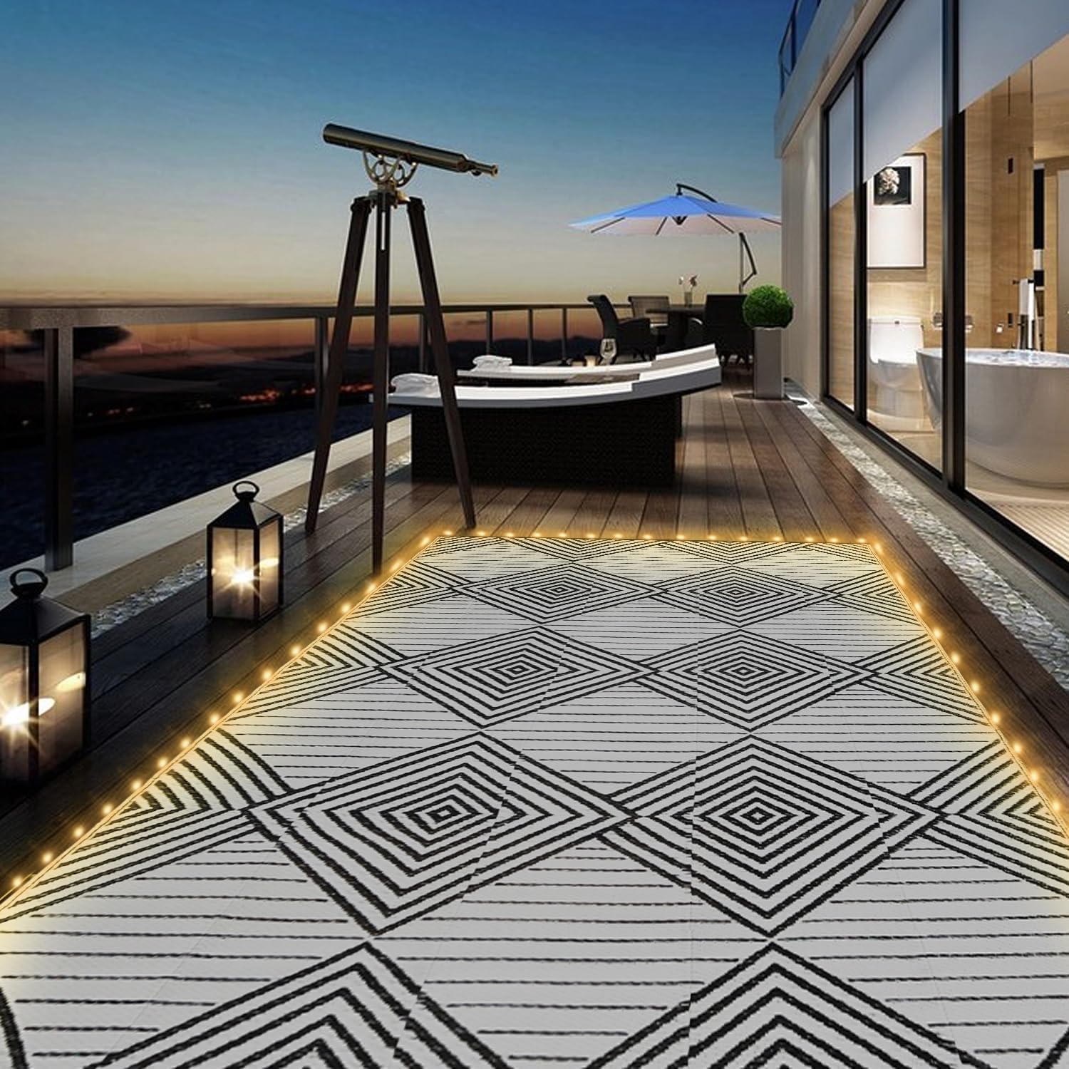 Outdoor Camping Rug With Led Lights - 6x9ft Waterproof Outdoor Rug with LED