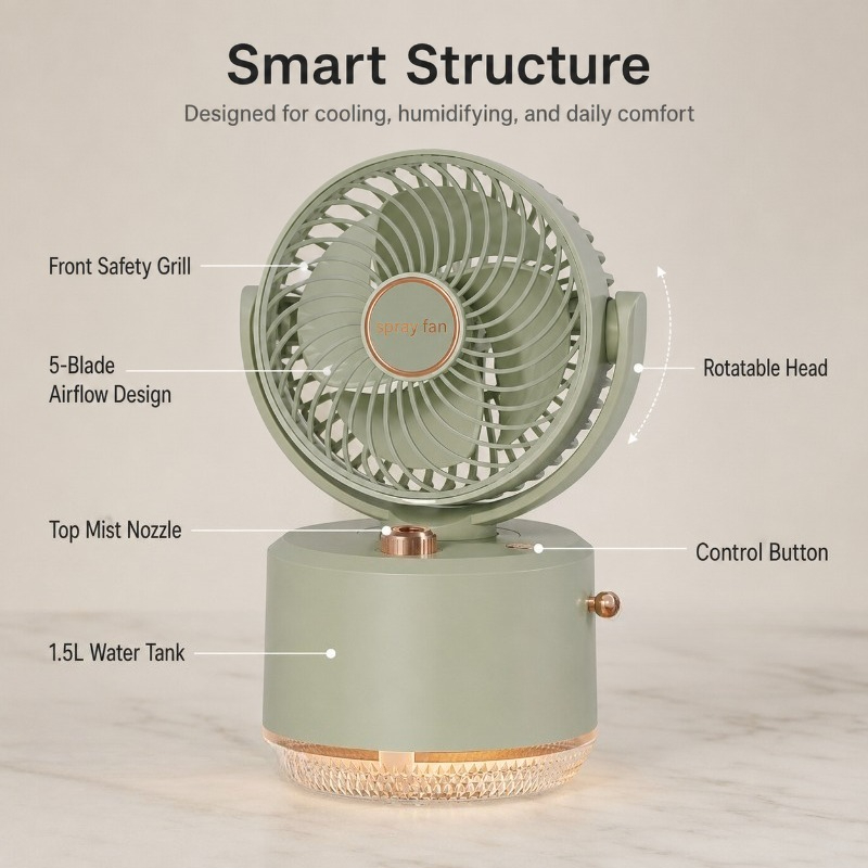 Quiet Rechargeable Mist Table  - Outdoor Camping Misting Fan recension och pris