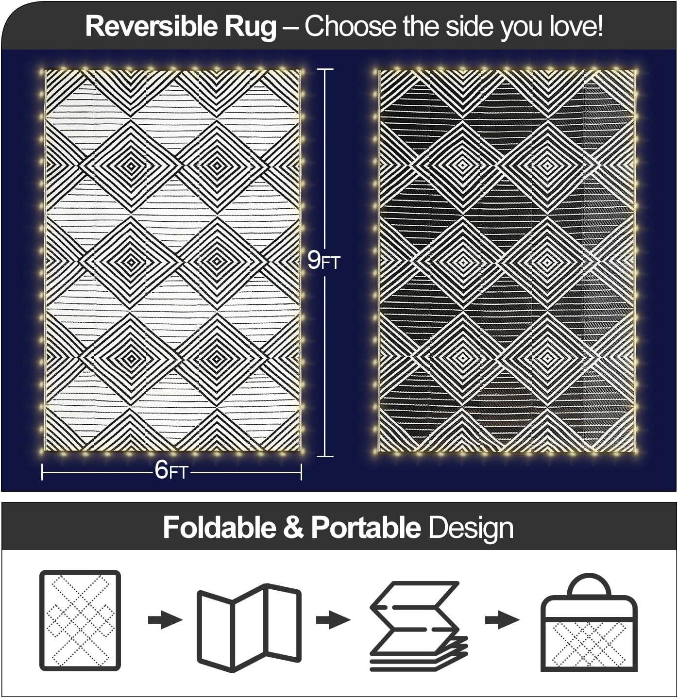 6x9ft Waterproof Outdoor Rug w - Outdoor Camping Rug With Led Lights recension och pris