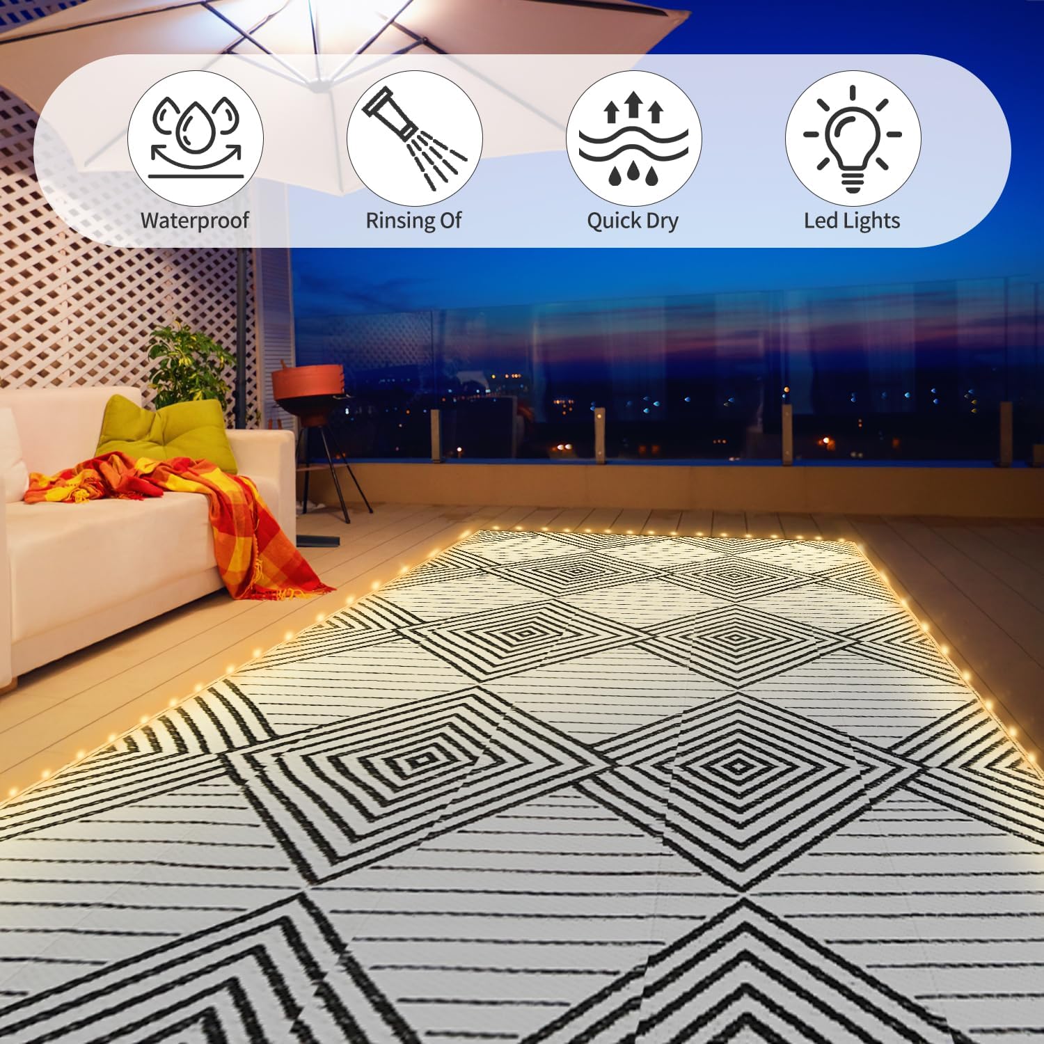 6x9ft Waterproof Outdoor Rug w - Outdoor Camping Rug With Led Lights recension och pris