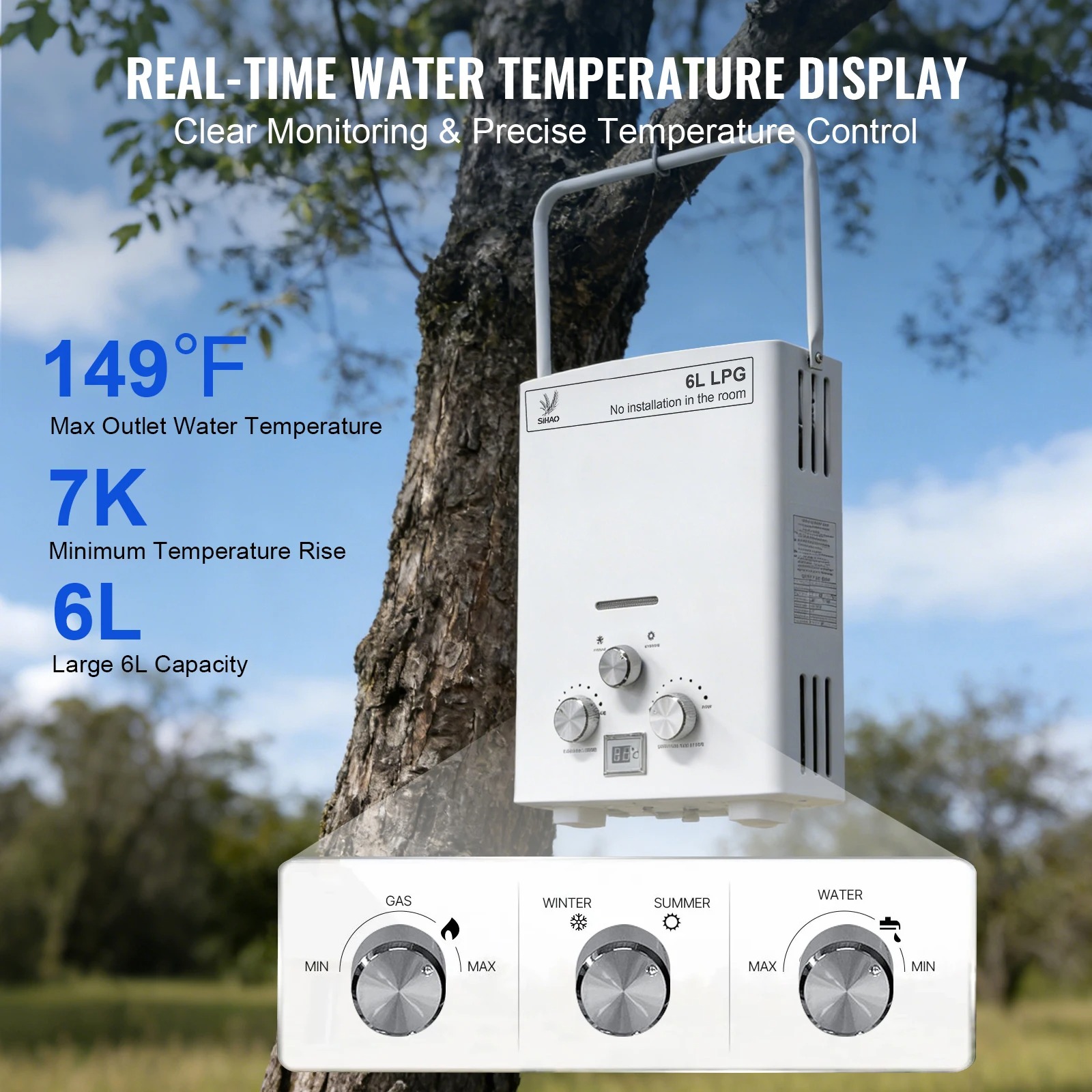LPG Gas Water Heater|SIHAO 6L  - Outdoor Camping Hot Water Heater recension och pris